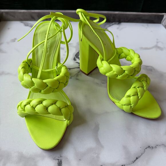 SCHUTZ Zarda Neon Green High Block Heel Sandals Size 7 - Picture 3 of 9